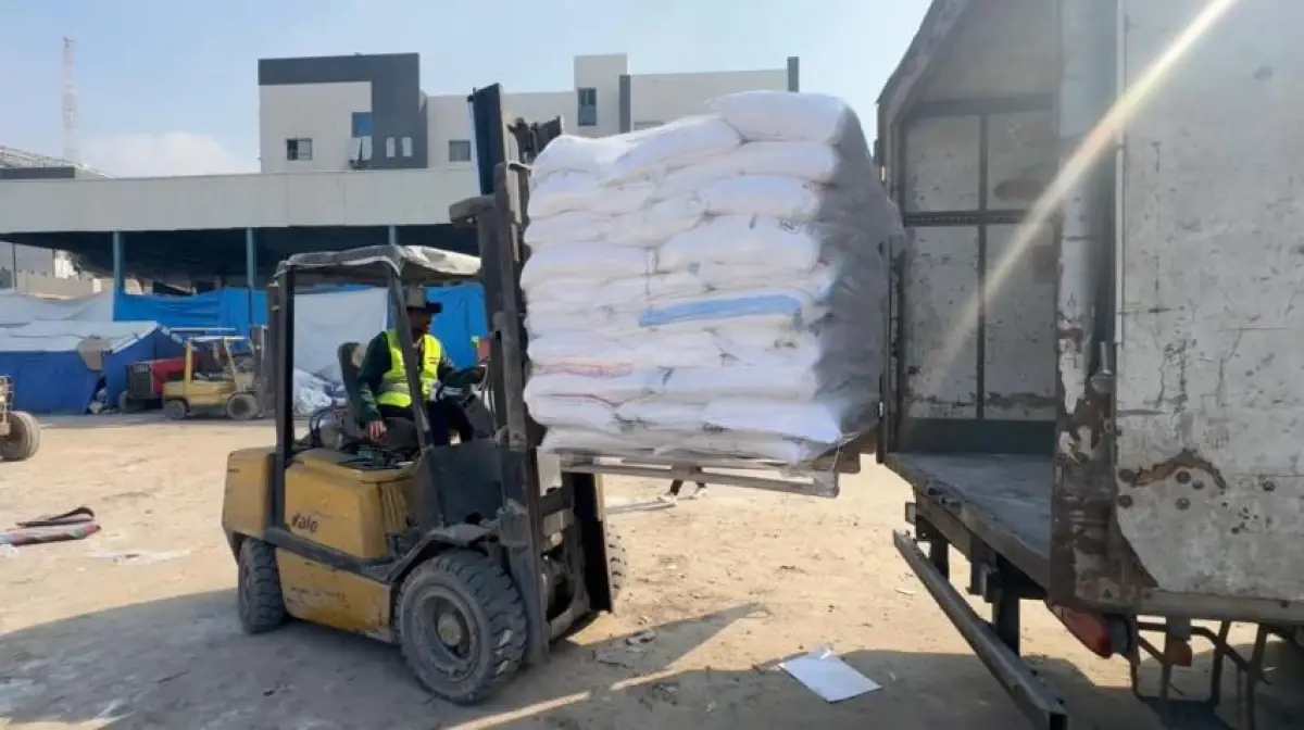 Egyptian Committee Distributes Flour Sacks to Shelter Centers Across The Gaza Strip