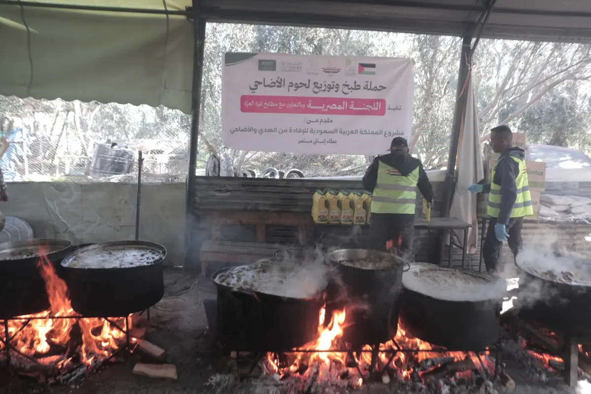 The Egyptian committee cooks and distributes sacrificial meat to those entitled to it in the sector