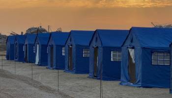 Egyptian Committee Erects Tents at Nitsarim Camp Following Land Leveling to Shelter Thousands of Affected Families.
